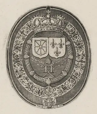 Shields of Henry IV and Maria de Medici [right half], by Simon van de Passe, ink, 1621