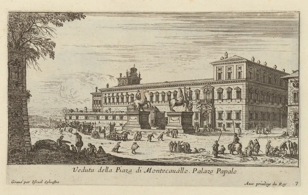 Veduta della Piaza di Montecavallo, by Israël Silvestre, ink, 1650