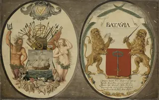 The Arms of the Dutch East India Company and of the Town of Batavia, by Jeronimus Becx III, oil, 1651