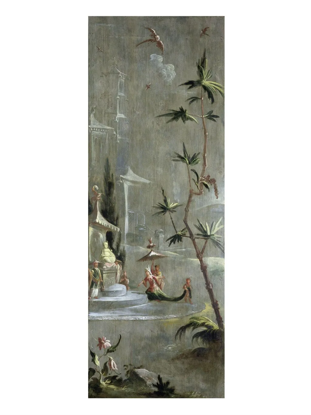 A Chinese Princess at a Shrine (one of eleven panels with Chinoiserie decoration), by Robert Robinson, oil, 1696