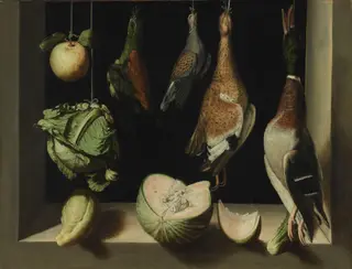 Still Life with Game Fowl, by Juan Sánchez Cotán, oil, 1600