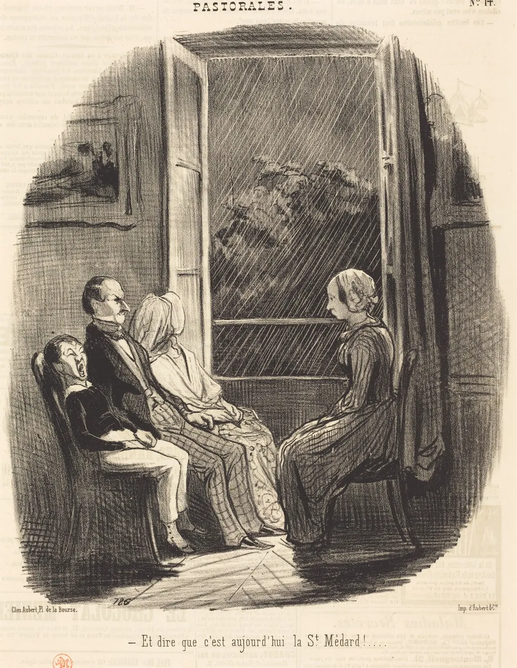 Et dire que c'est aujourd'hui la Saint-Médard!, by Honoré Daumier, ink, 1845