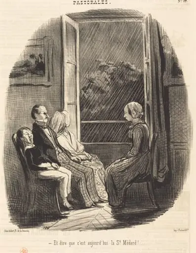 Et dire que c'est aujourd'hui la Saint-Médard!, by Honoré Daumier, ink, 1845