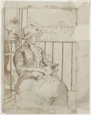 Susan on a Balcony Holding a Dog [verso], by Mary Cassatt, 1883