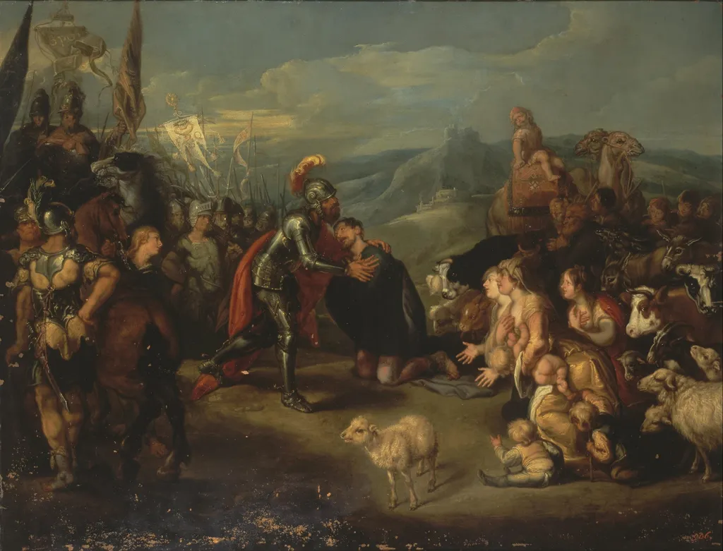 Meeting of Esau and Jacob, by Simon de Vos, oil, 1641