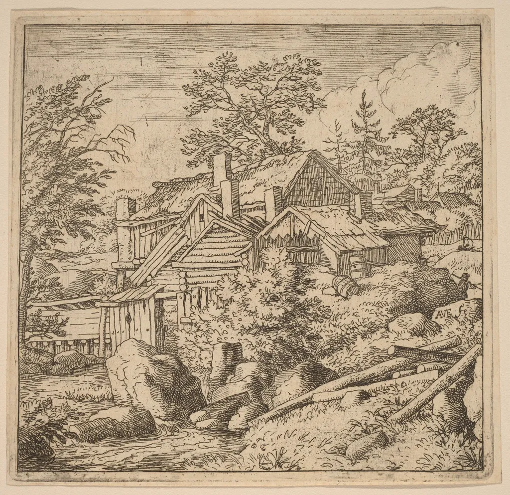 Hamlet on a Mountain Side, by Allart van Everdingen, ink, 1650