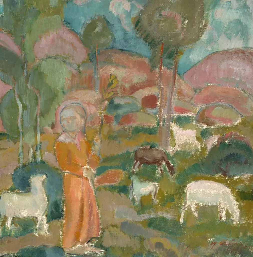 Shepherdess, by Yrjö Ollila, oil, 1915