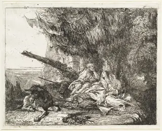 The Rest on the Flight, with Holy Family under a Tree, by Giovanni Domenico Tiepolo, ink, 1753