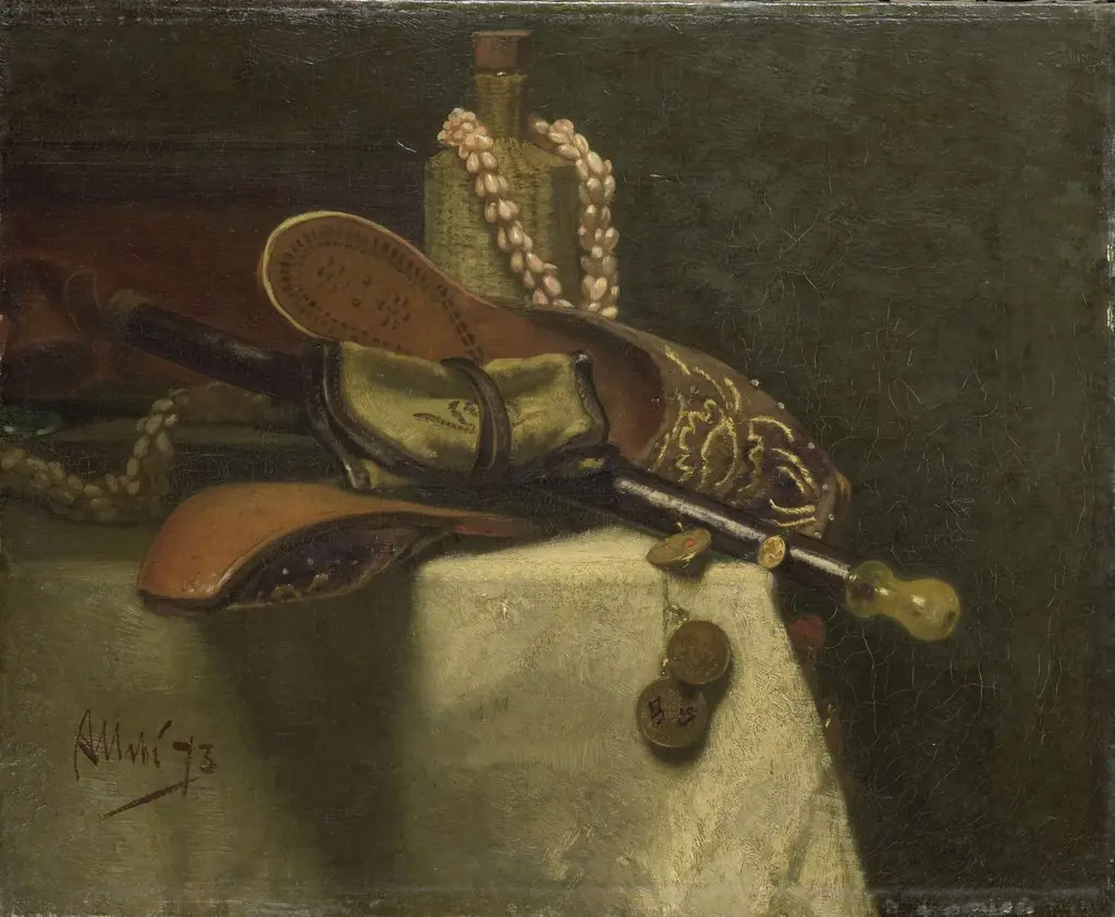 Still Life with Oriental Slippers, by August Allebé, oil, 1873