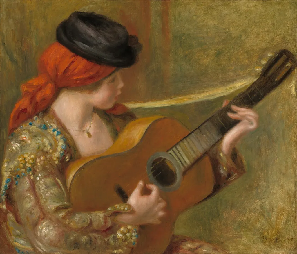 Young Spanish Woman with a Guitar, by Auguste Renoir, oil, 1898