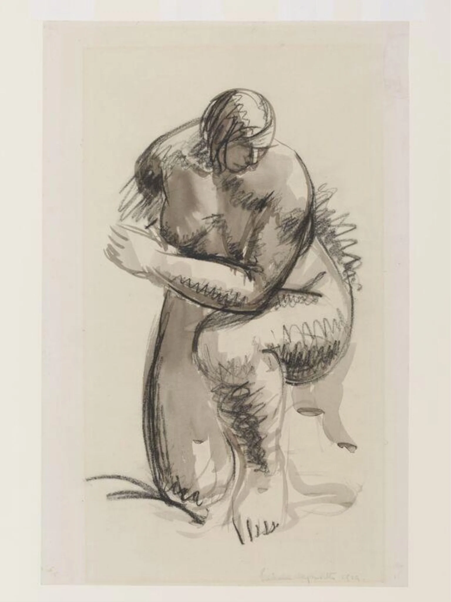 Figure study of a crouching nude woman, detail