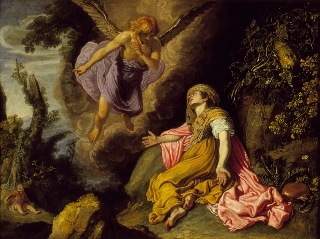 Hagar and the Angel, by Pieter Lastman, oil, 1614
