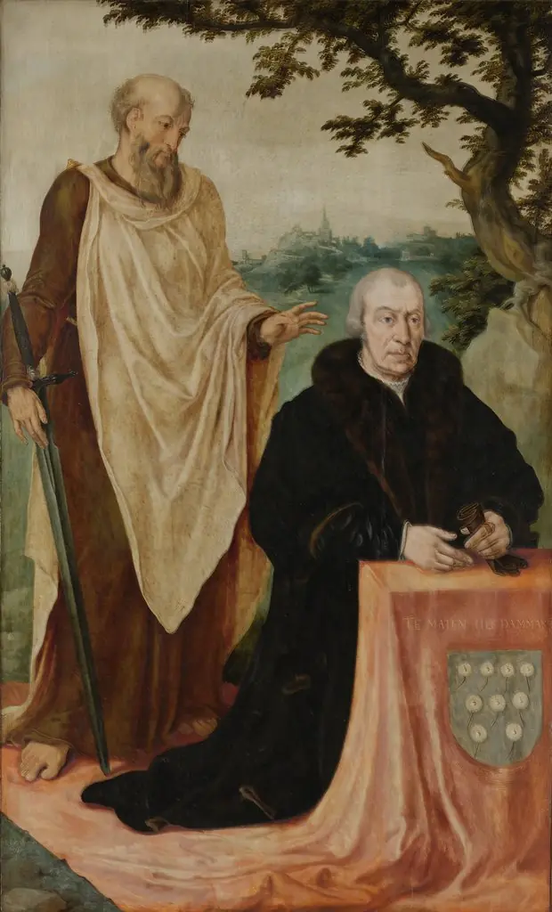 Left wing of a triptych with the donor Matelief Dammasz and St Paul (inner wing), by Maarten van Heemskerck, oil, 1564