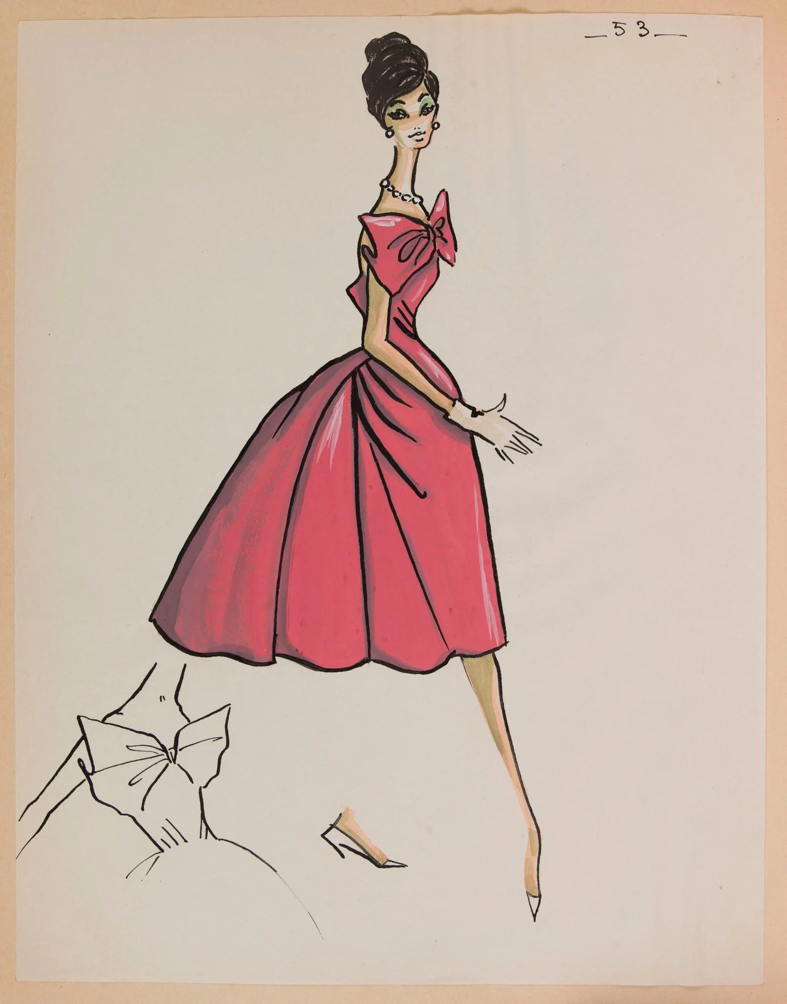 Robe rose à gros noeud sur la poitrine, detail