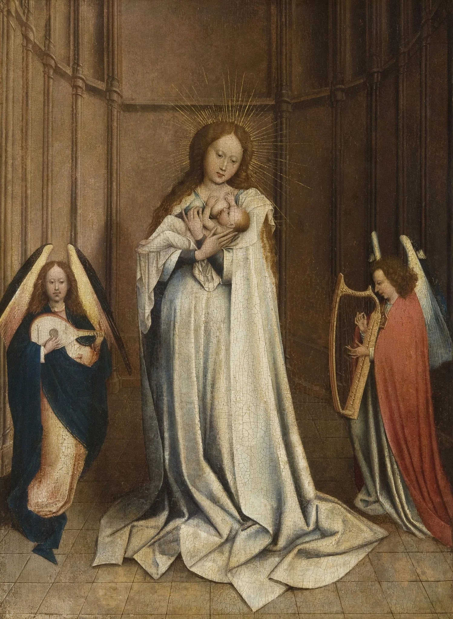 Virgin and Child, with Two Angels in an Apse, detail