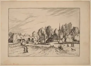 Country Village with Church Tower, by Lucas van Doetechum, ink