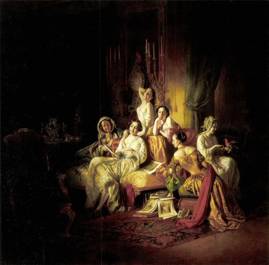 Girls after the Ball, by József Borsos, oil, 1850