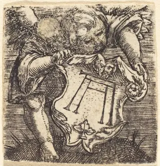 Putto Holding a Shield with the Monogram of Altdorfer, by Albrecht Altdorfer, ink, 1520