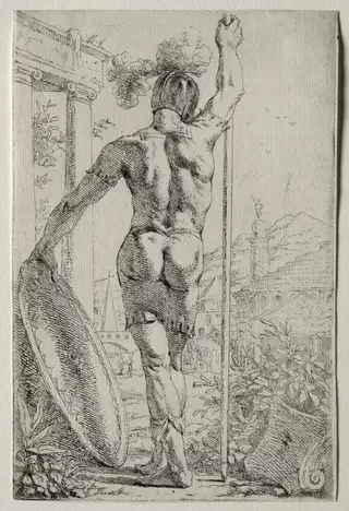 A Soldier Standing, Seen from Behind, by Leendert van der Cooghen, 1655
