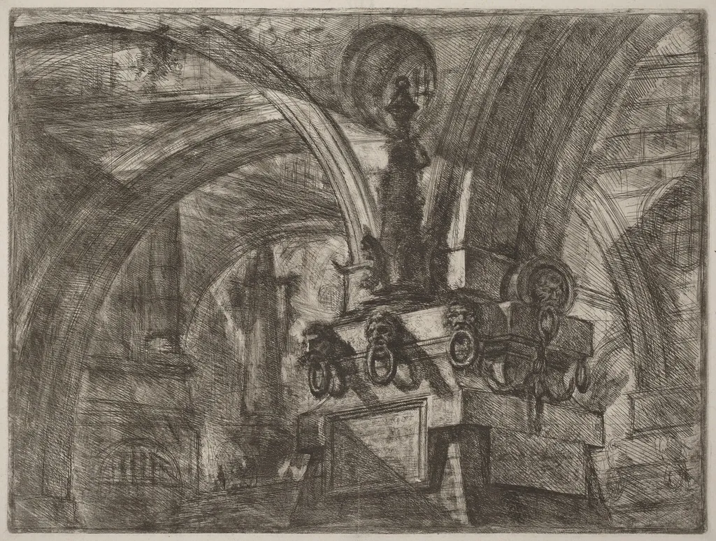 The Pier with a Lamp, by Giovanni Battista Piranesi, ink, 1754