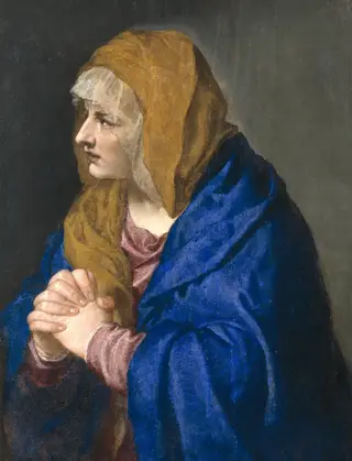 Mater Dolorosa with Clapsed Hands, by Titian, oil, 1554