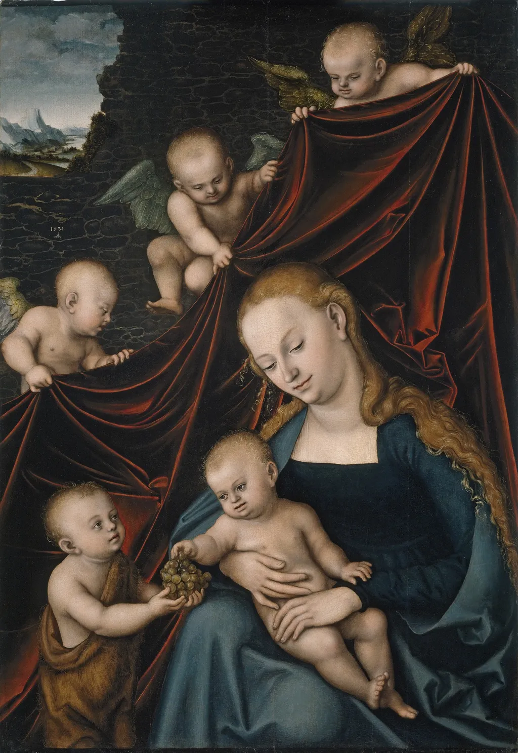 The Virgin and the Child, Saint John and Angels, by Lucas Cranach the Elder, paint, 1536