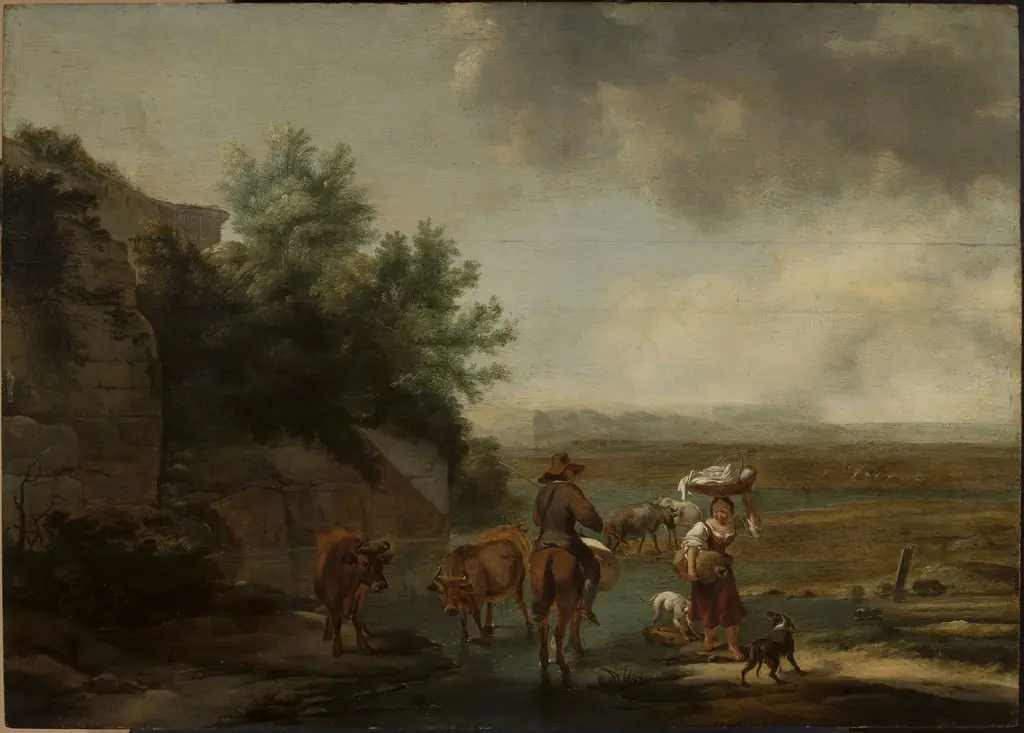 Pastoral landscape, by Anthony Molijn, oil, 1674