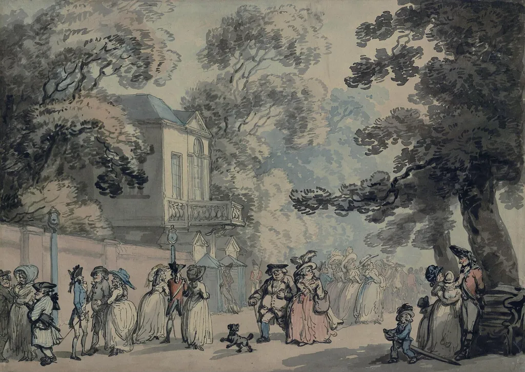 Entrance to the Mall, Spring Gardens, by Thomas Rowlandson, watercolor, 1780