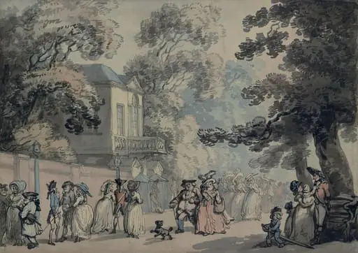 Entrance to the Mall, Spring Gardens, by Thomas Rowlandson, watercolor, 1780
