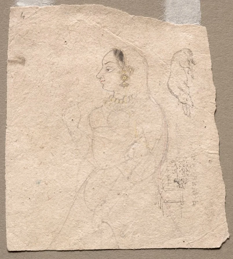 Sketch of a Woman with an elephant and other animals on reverse, detail