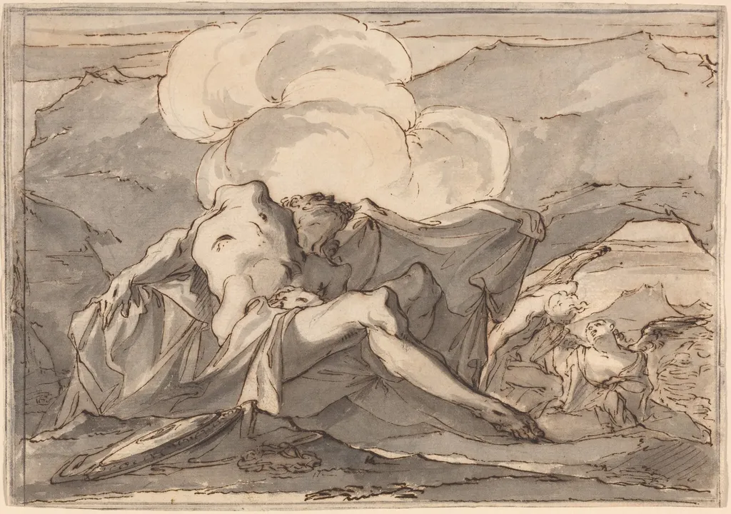 The Dead Christ with Angels, by Paul Troger, ink, 1730