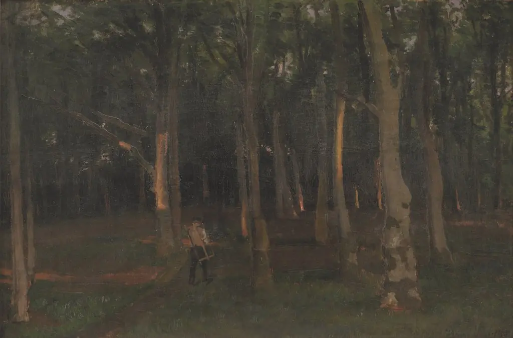 Skov ved solnedgang, by Hans Smidth, oil, 1895