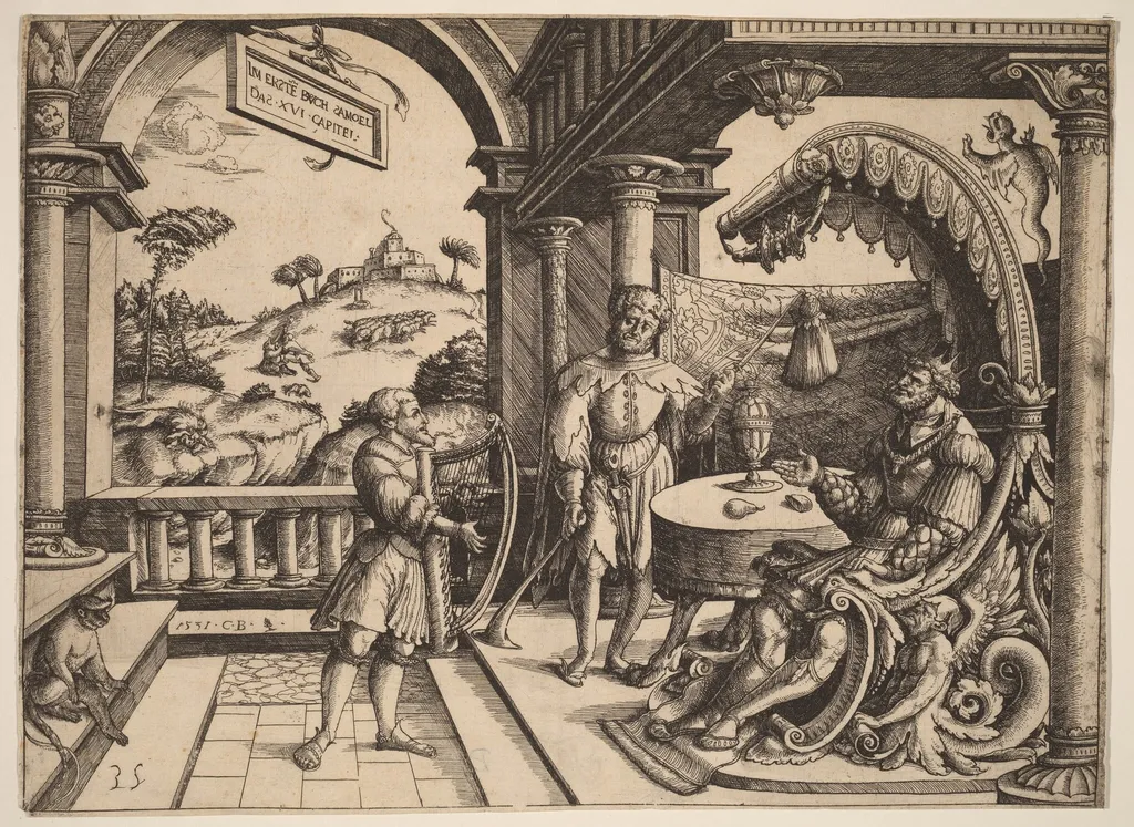 David Playing the Harp before Saul, by Christoph Bockstorfer, ink, 1531