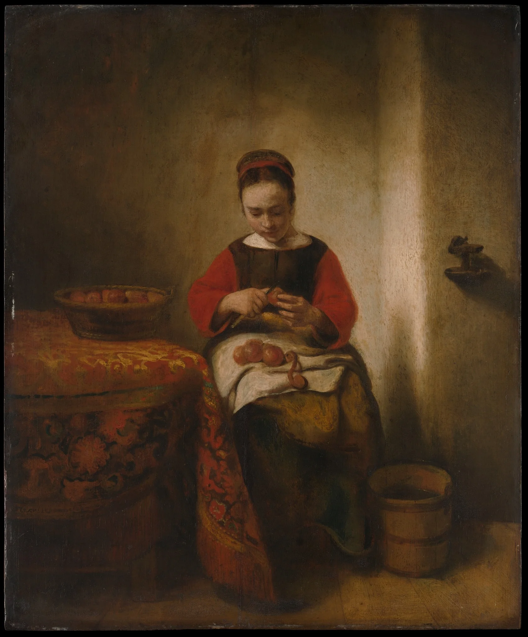 Young Woman Peeling Apples, detail