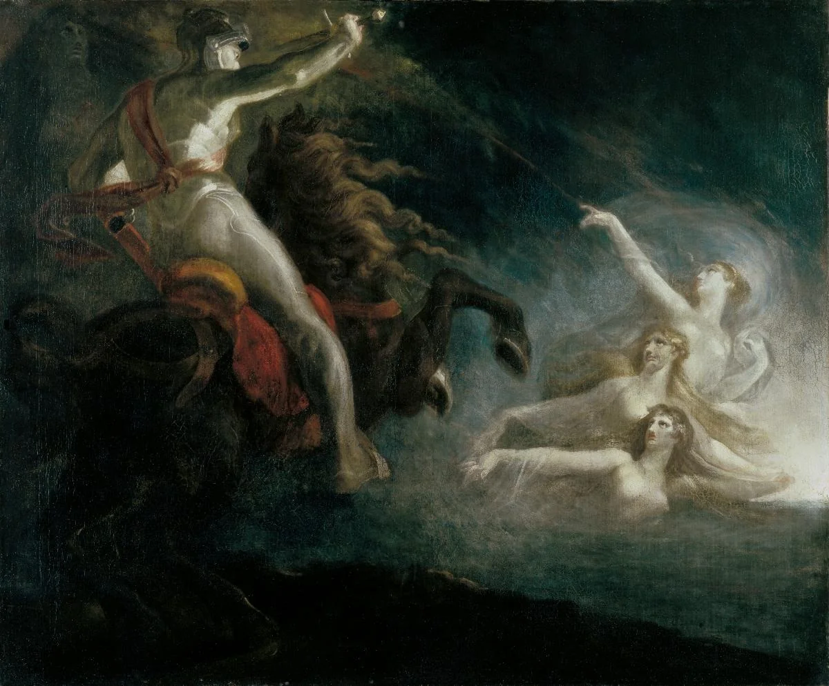 Die Donaunixen prophezeien Hagen den unglücklichen Ausgang von Gunthers Zug, detail