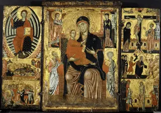 Madonna and Child Enthroned, by Master of the Magdalen, tempera, 1300