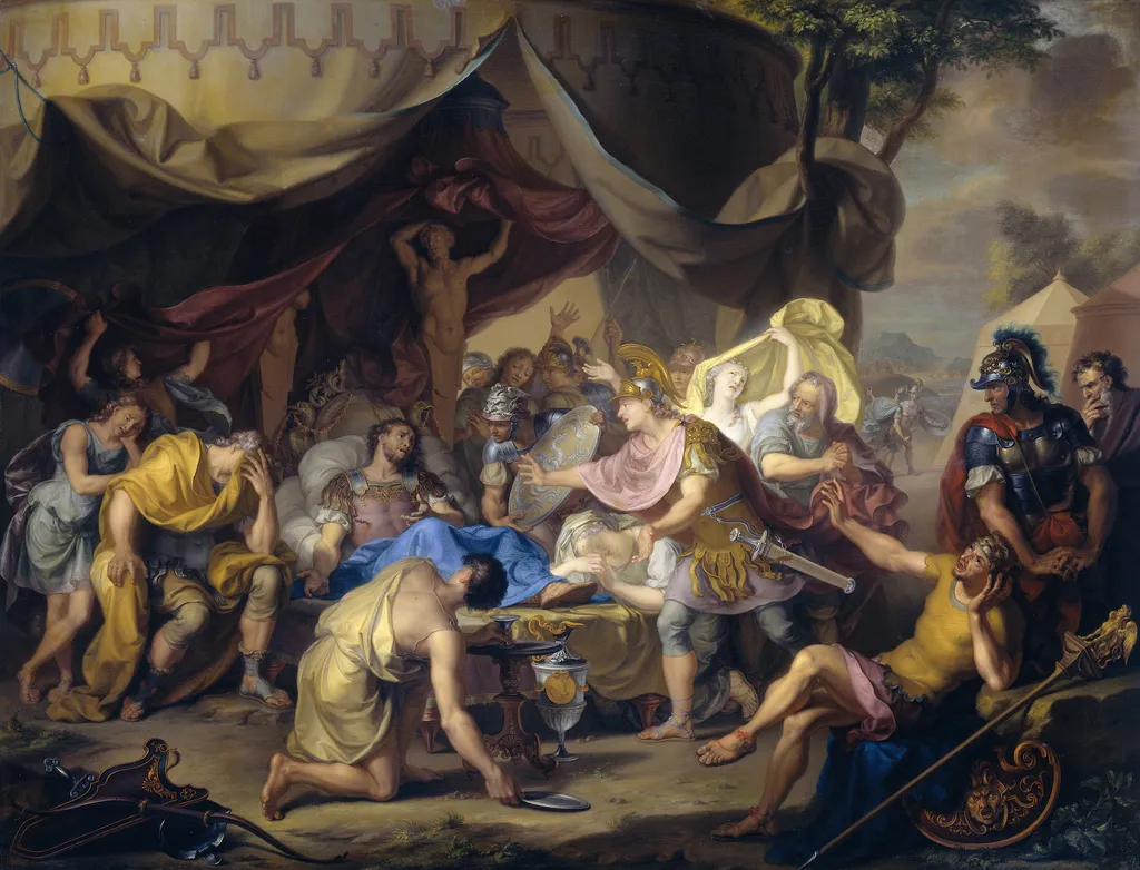 The Death of Epaminondas, by Isaac Walraven, oil, 1726