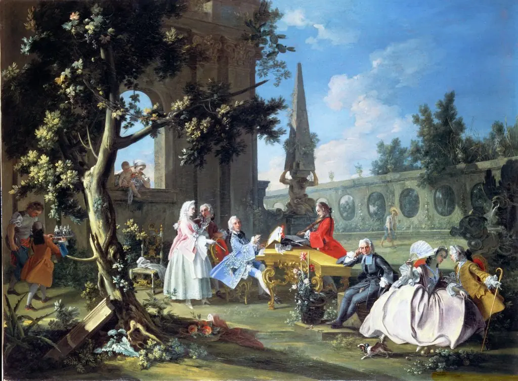 Concert in a Garden, by Filippo Falciatore, oil, 1750