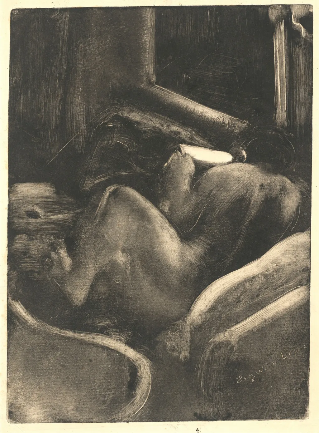 Woman Reading (Liseuse), by Edgar Degas, ink, 1885