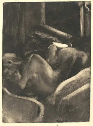 Woman Reading (Liseuse), by Edgar Degas, ink, 1885