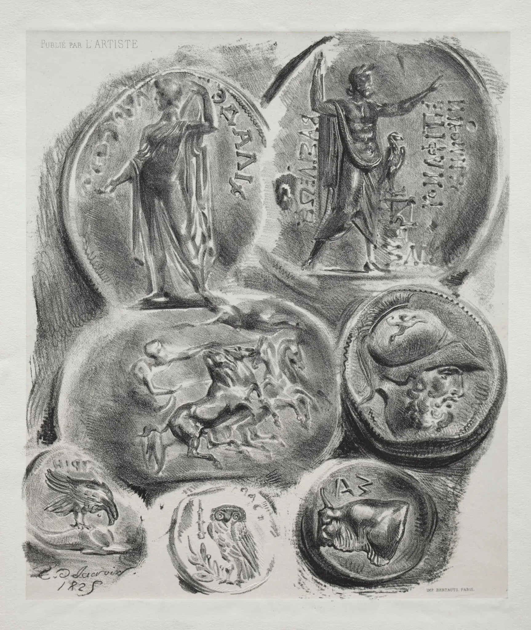 Sheet with Seven Antique Medals, detail
