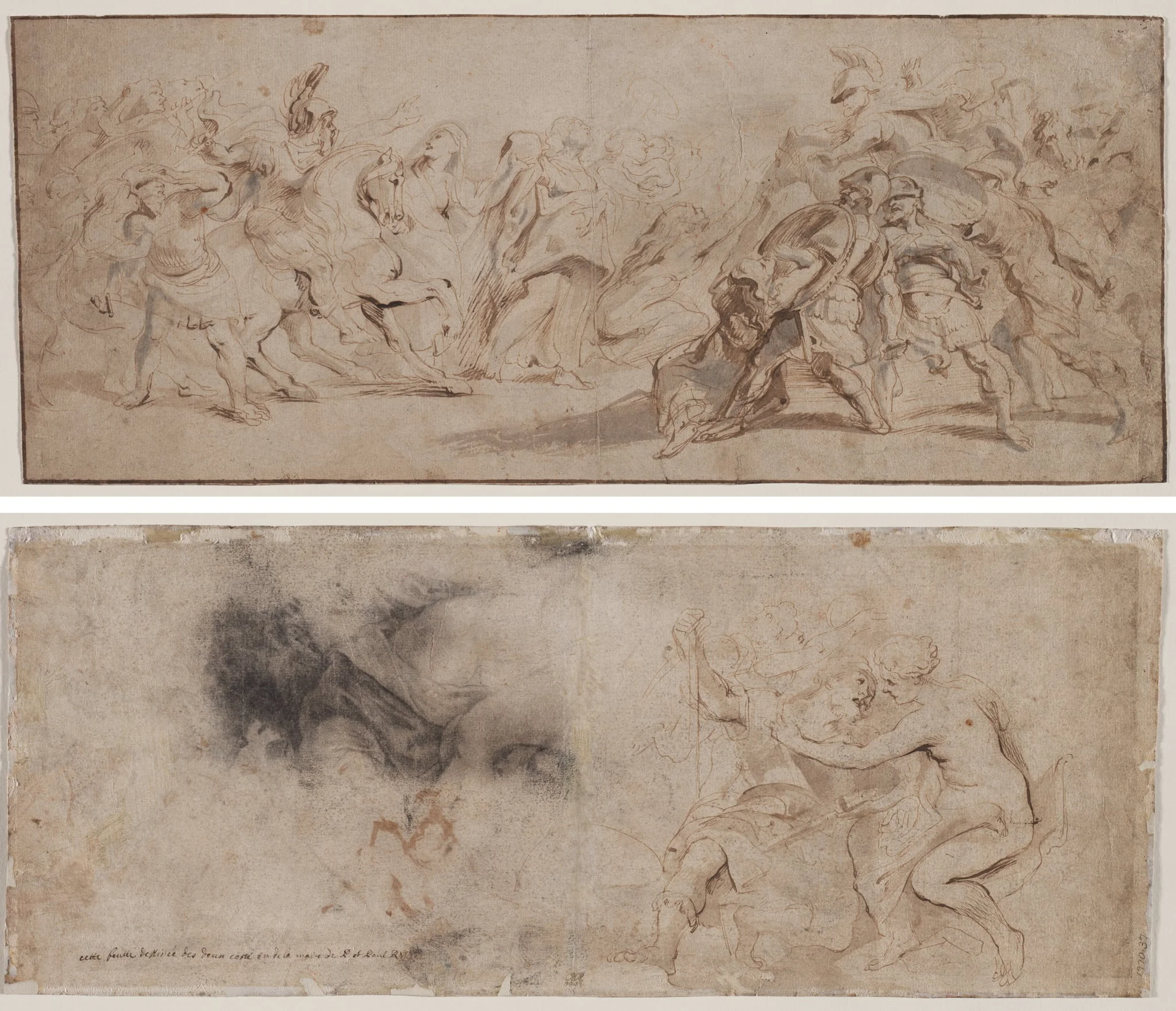 Reconciliation of the Romans and the Sabines (recto) Venus Disarming Mars, Drapery Study (verso), detail