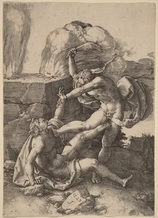 Cain Killing Abel, by Lucas van Leyden, ink, 1529