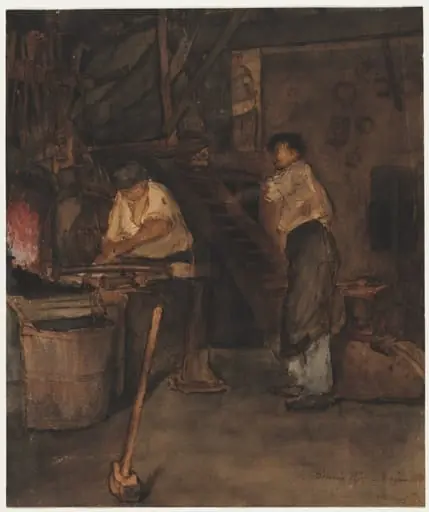 Study for The Blacksmith's Shop: Remembrance of Le Tréfort, by François Bonvin, 1854