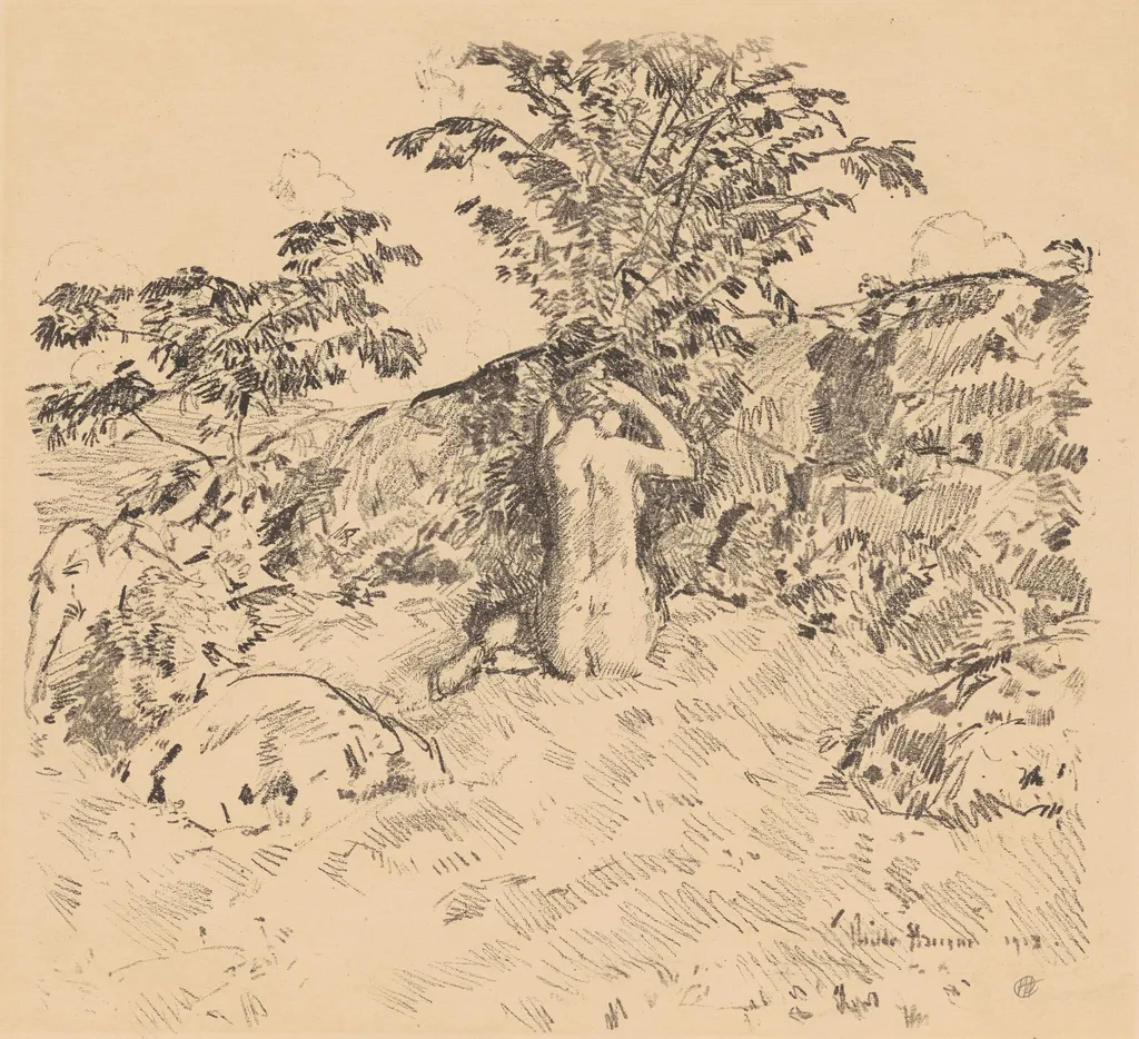 The Wild Cherry Tree, by Childe Hassam, ink, 1918