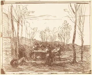 Luncheon in a Clearing (Un Dejeuner dans la clairiere), by Jean Baptiste Camille Corot, 1857