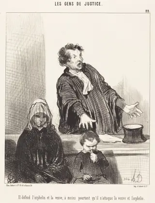 Il défend l'orphelin et la veuve, a moins..., by Honoré Daumier, ink, 1846