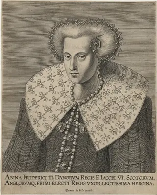 Anne of Denmark, Queen of Scotland and England, by Pieter de Jode I, ink, 1603