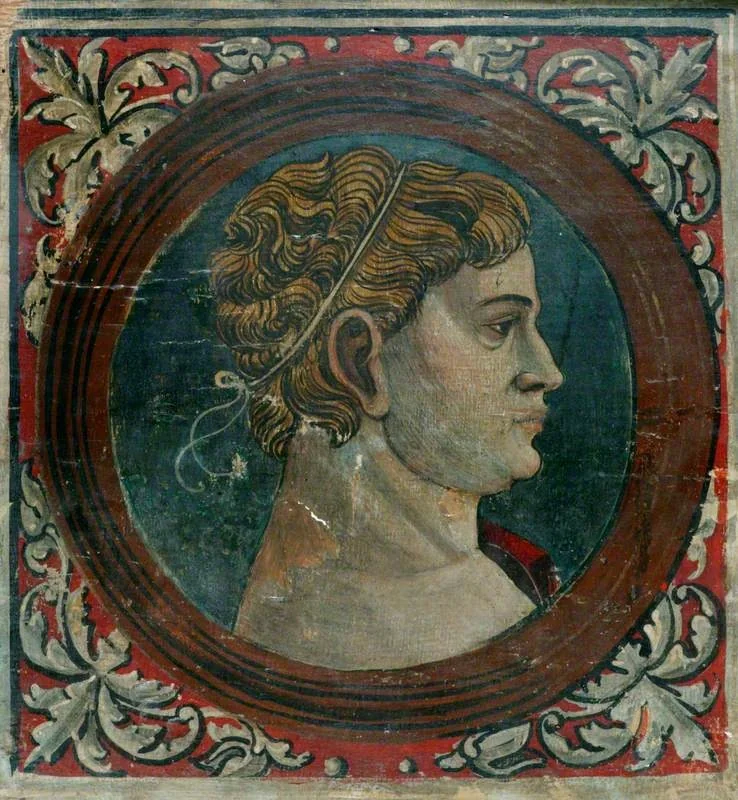 Profile Bust of a Roman Emperor Facing Right (one of 29 painted panels from a frieze), detail