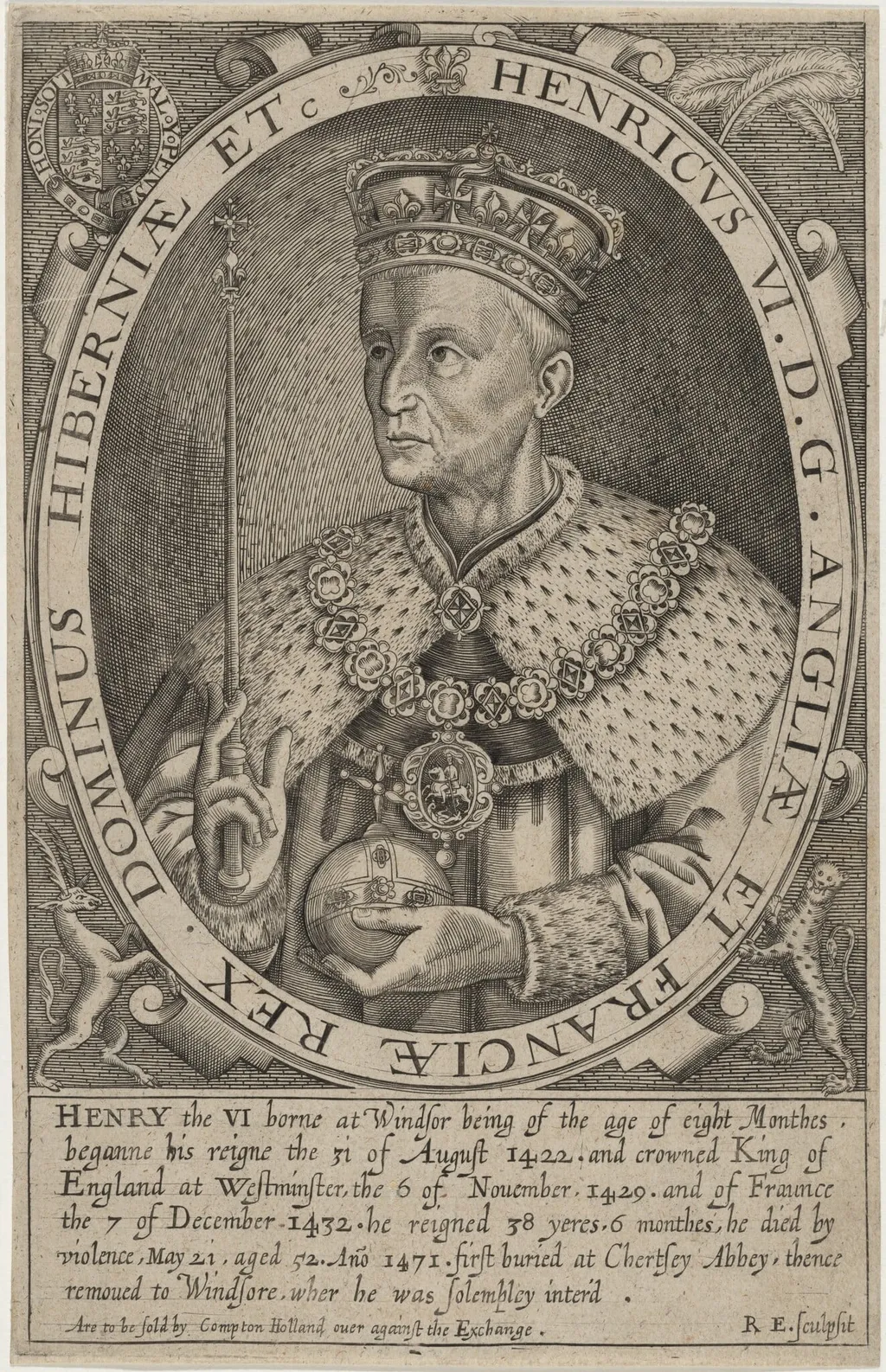 Henry VI of England, by Renold Elstrack, ink, 1598